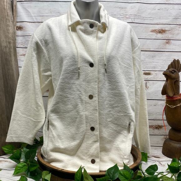 Company Ellen Tracy Snap Close White Knit Sweater Jacket Coat NWT Draw String XL - Picture 8 of 15